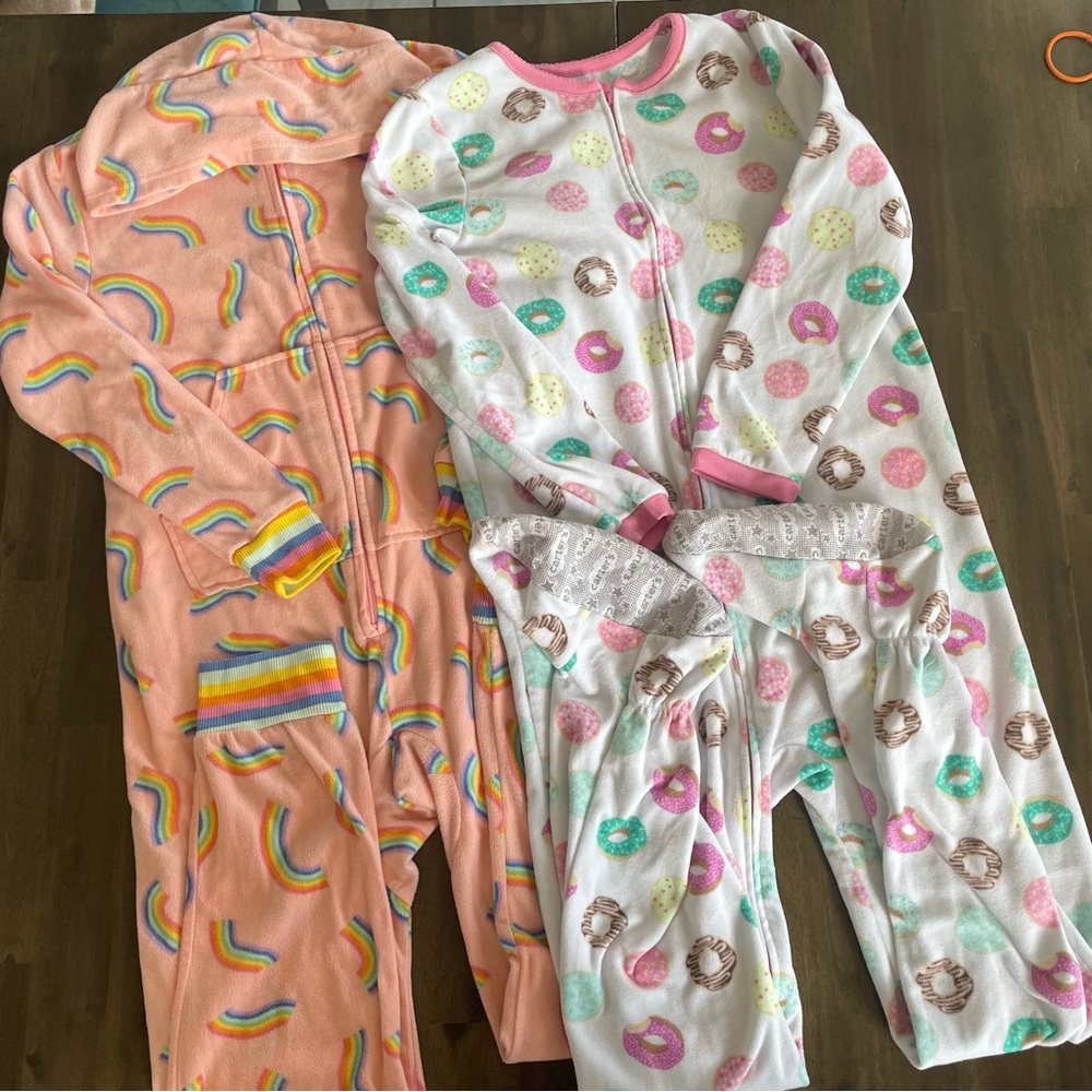 Bundle Kids Size 10/12 Footie/Onesie Pajamas with Rainbows and Donuts